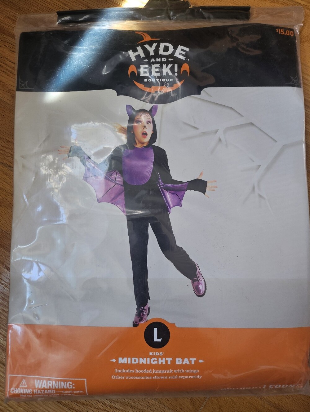 Halloween Kids' Midnight Bat Costume - Purple and Black, Large